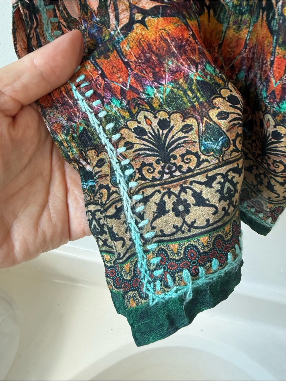 Dolma silk blend embroidered tunic SzL boho - Picture 4 of 13